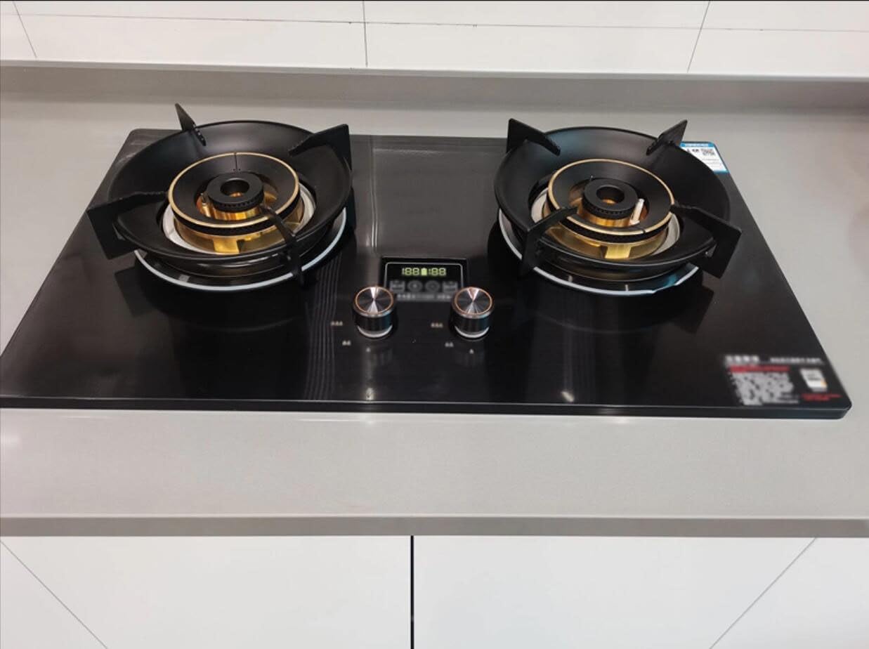 5.0 KW Double Gas Cooker - Portable Gas Stove, Tabletop And Flush-mounted Tempered Glass Gas Ranges, Pulse Ignition With Intelligent Timing And Flameout Protection, Easy To Clean(LPG)