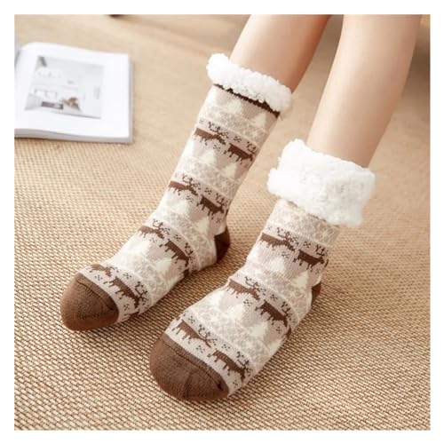 ZGXNYI Hausschuh-Socken Winter Warme Socken Frauen Pinguin Plüsch Weiche Weibliche Non Grip Boden Hausschuhe Kurze Socke Fuzzy Flauschigen Hirsch Elch Bär rutschfeste Hausschuh Socken(Pand