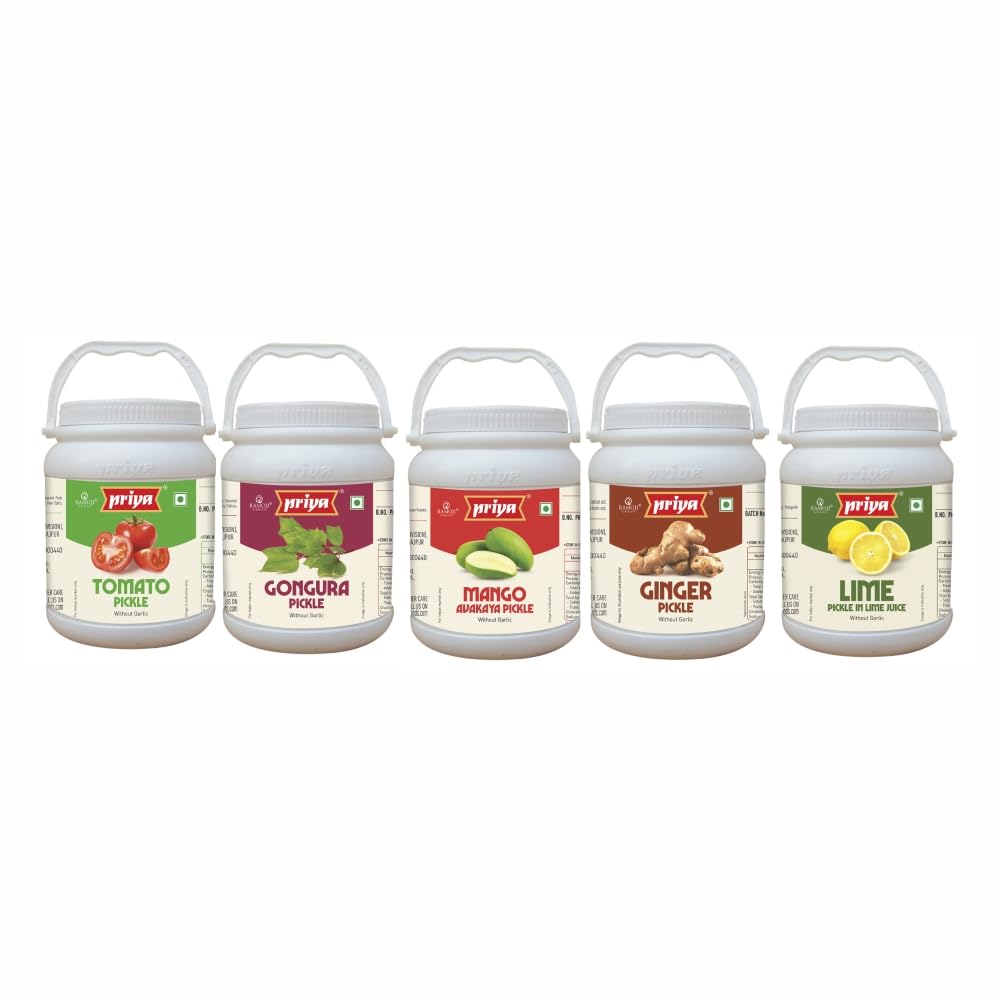 Priya Combo Pack-Tomato Pickle WOG 1kg, Gongura Pickle WOG 1Kg, Mango avakaya Pickle WOG1Kg, Ginger Pickle WOG 1Kg, Lime (Lime in Juice) Pickle WOG 1Kg - I Total 5kg |Traditional South Indian Taste (B0D66DPVRB) Amazon Price History, Amazon Price Tracker