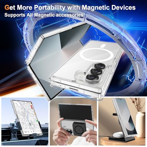 Image of ORETECH Magnetic Case Compatible with Samsung Galaxy Z Fold 6 Case, Transparent Back Non-Slip Hard PC Shockproof Bumper Protective Phone Case Cover for Samsung Z Fold 6 - Clear