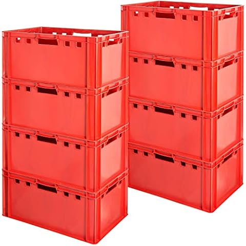 8 Stück E3 Fleischkisten Rot Kisten Eurobox Lebensmittelecht Metzgerkiste Box Aufbewahrungsbox Kunststoff Wanne Plastik Stapelbar Lagerkisten 60 x 40 Kingpower Cover