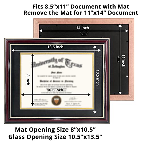 Graduationmall 8.5X11 Diploma Frame With Black Over Gold Mat Or Display 11X14 Certificate Without Mat,Solid Wood & Uv Protection Acrylic,Glossy Cherry Finish With Gold Trim #TOP3