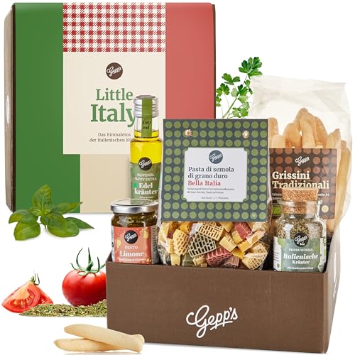 Gepp’s Feinkost Little Italy Geschenkbox I Geschenkkorb gefüllt mit hausgemachter BIO Pasta & feinsten italienischen Spezialitäten I Gourmet Italien Geschenkidee für Männer & Frauen
