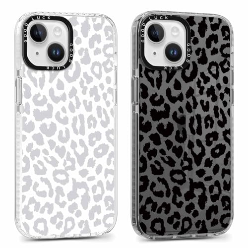 Yoedge 2 Stück Handyhülle für iPhone 15 Hülle 6,1", Leopard Muster Frauen Mädchen Aesthetic Handyhülle, Transparent Dünn Weich Silikon TPU Slim Fit Stoßfest Kratzfest Schutzhülle für iPhone 15