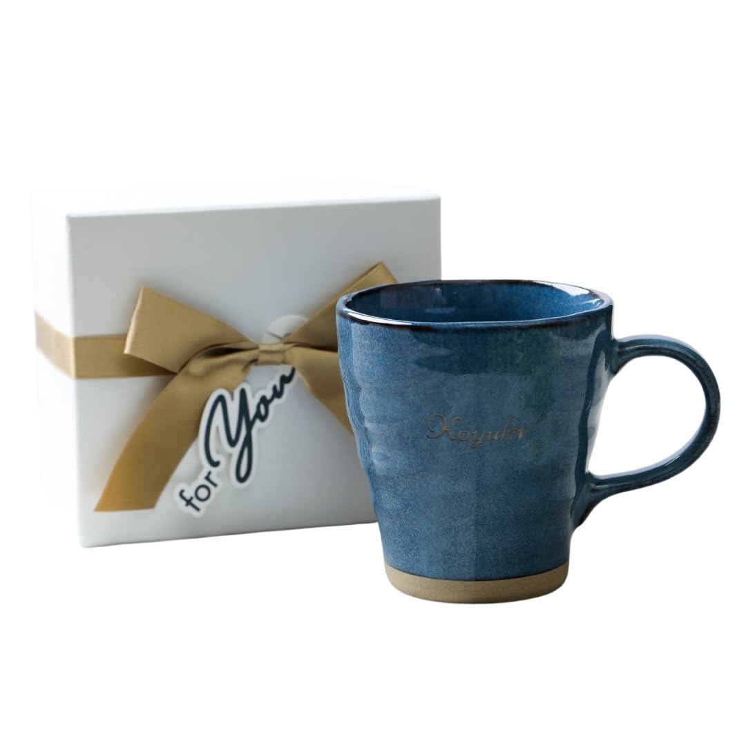Mino Ware Mug Coffee Cup 11.2 fl oz (330 ml) (Personalized Engraving/Gift Box Included, Message Card Compatible) (Indigo Color) : Home & Kitchen
