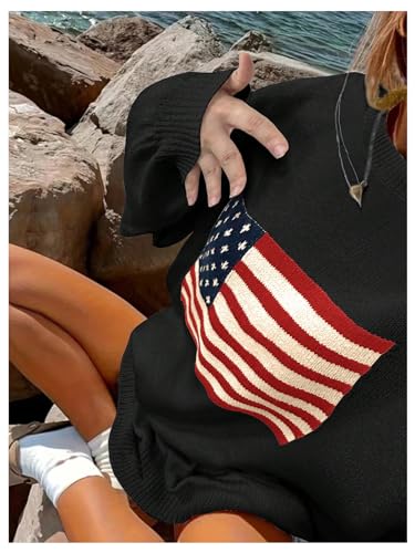 Image of GORGLITTER Women's American Flag Sweaters 2026 4th of July Outfits Fall Oversized Long Sleeve Knit Pullover Tops