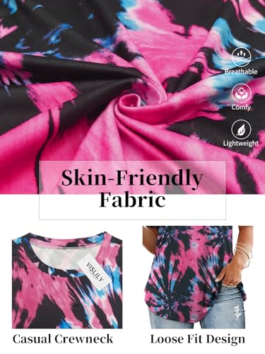 Image of VISLILY Plus-Size-Tops for Women Casual Short Sleeve T Shirts Trendy Tie Dye Crewneck Tees Comfy Loose Fit Tunics XL-5XL