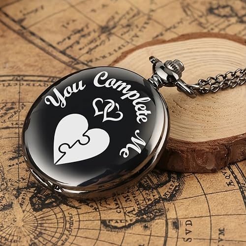 Image of Vintage Gandhi Style Pocket Watch with Engraved Designs & Messages Royal Black Analog for Men Women & Kids Includes Key Ring for car or Bike Keys Ideal Gift