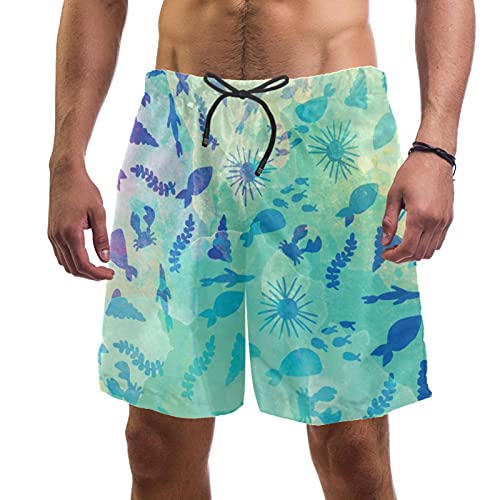 Short de bain homme bleu aquarelle confortable taille élastique