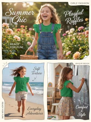 Image of Arshiner Girls Ruffle Short Sleeve Shirts Cute Summer Frill Neck Pleated Textured Blouse Tops
