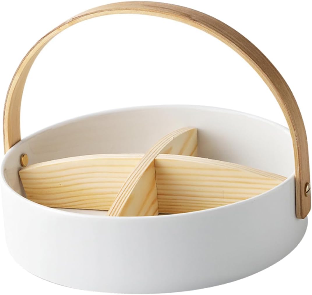 VALICLUD Ceramic Snack Container Compartments for Dried Fruits Nuts and Candy White Serving Tray for Home Kitchen and Dining