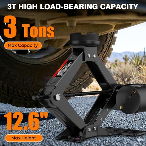 Image of Electric Car Jack, 3 Ton Electric Scissor Jack for Car, SUV, MPV | Alloy Steel Car Jack Kit, Efficient Motor for Rapid Lifting, Portable Tire Change Kit, Outdoor Car Emergency Kit