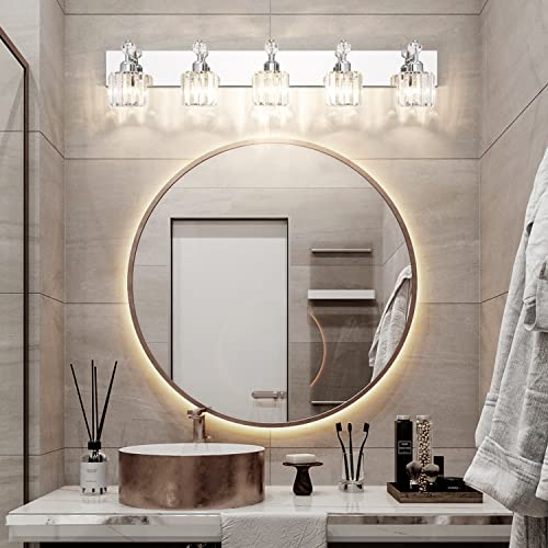 PRESDE Crystal 5-Light Vanity Light for Bathroom,Chrom Modern Bathroom Lights Fixtures Over Mirror - image 2