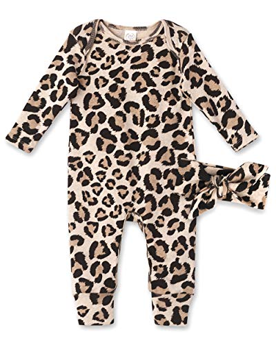 Image of Tesa Babe Baby Girl Halloween Clothes Leopard Print Soft Cotton Footless Romper Jumpsuit Fall Long Sleeve Outfit Coverall with Headband (6-12 months)