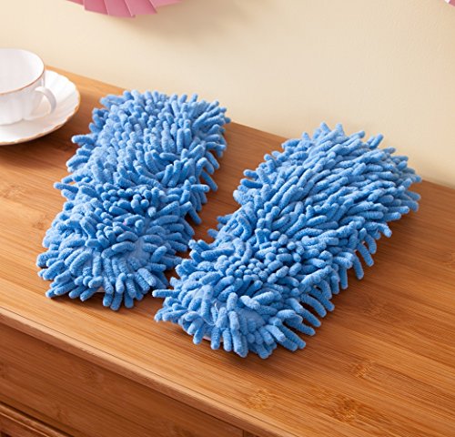 Handrong 2 Pairs Microfiber Slipper Cleaning Mop Slippers Washable Detachable House Shoe Cover Dust Floor Cleaner For Bathroom Office Kitchen, Blue + Rose Red #TOP4