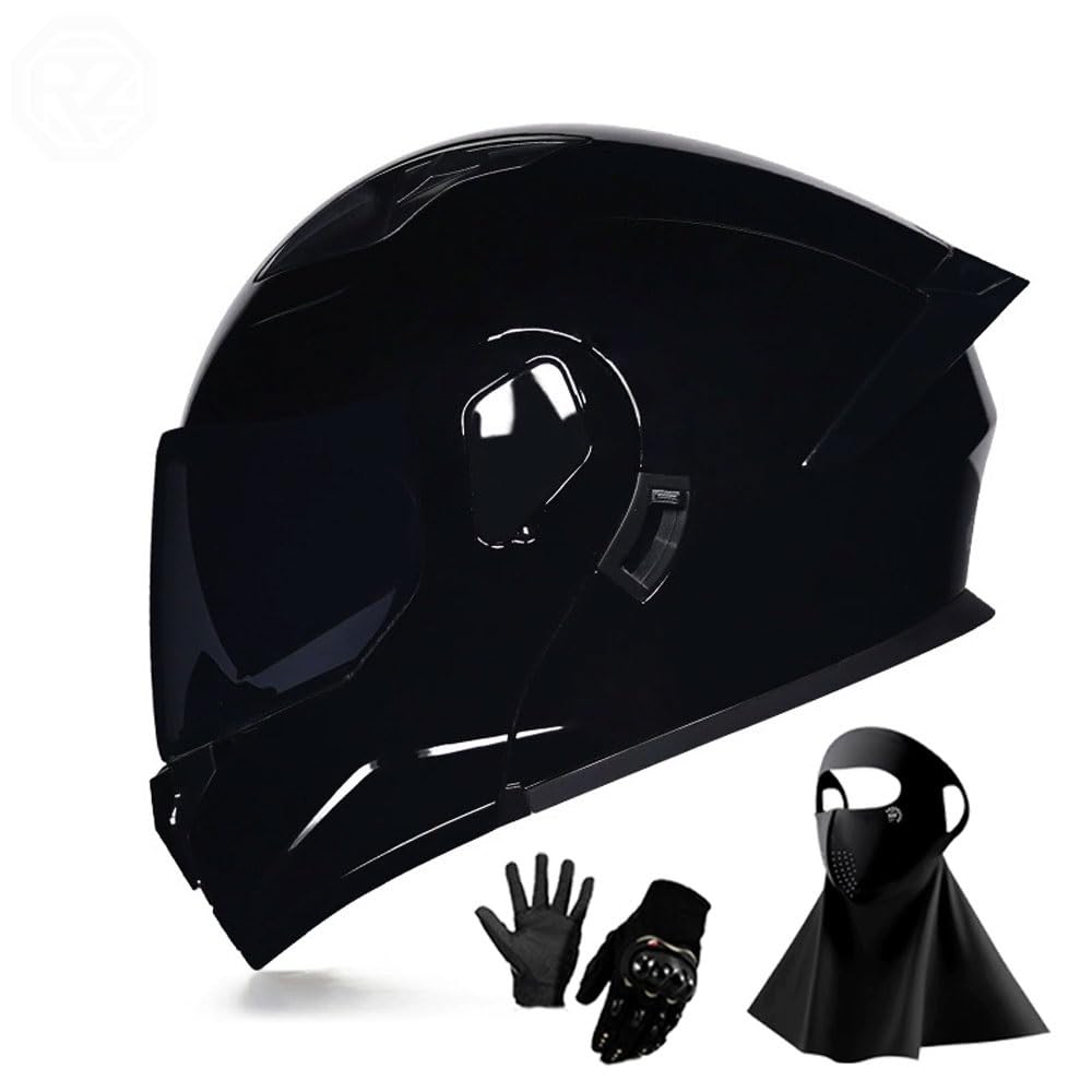 Ragopilen P18 Helmet, Full Face Motorcycle Helmet Approved 2 Visors Black Night Vision Adult Kids M-2Xl 3Pcs(,M(55-56Cm))