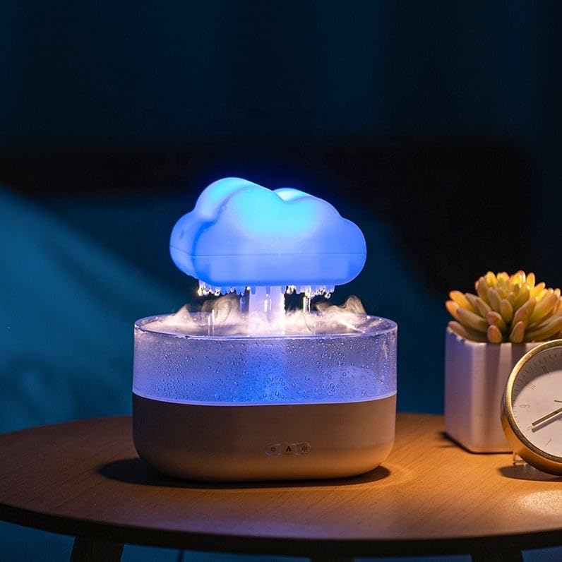 Image of QIWA Rain Cloud Humidifier with Essential Oil Diffuser, 7-Color LED Night Light, Natural Rain Sound, 200ml Water Tank, Auto Shut-Off, Quiet Mist Maker for Bedroom, Nursery, Office & Home Decor