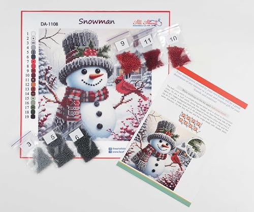 Image of AllAboutEmbroideryUA Bead Embroidery Kit Snowman DA-1108 | Beaded Cross Stitch, Christmas, Beadwork, Needlework