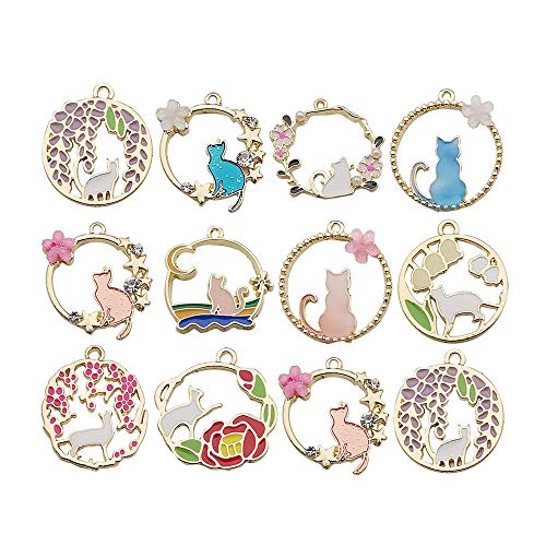 20 pcs Gold Plated Enamel Flower Cat Charms Pendant For Jewelry Making Necklace Bracelet Earring and Slime DIY Jewelry Accessories Charms (M451)