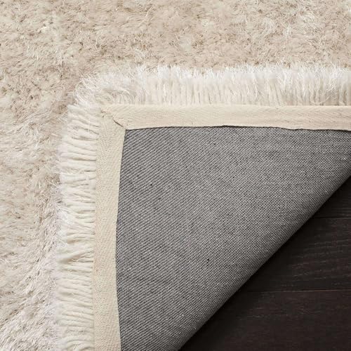 Image of Ultra Soft Ivory Microfiber Shaggy Floor Carpet 10x12 Feet, Handmade with Thick Plush Fabric, Non Slip Base, Perfect for Modern Living Rooms, Bedrooms and Hall Spaces