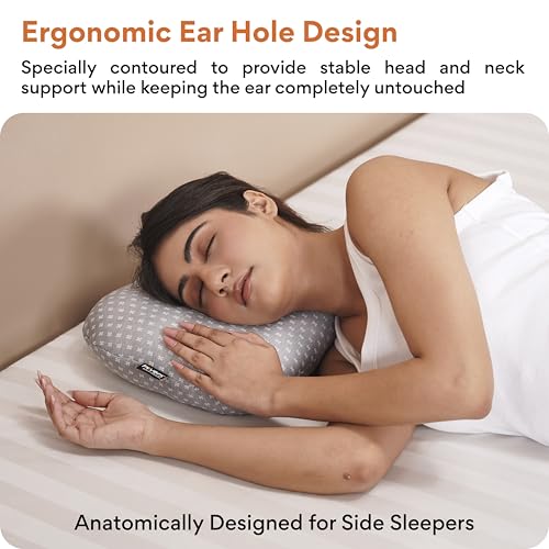 Image of FOVERA Ear Piercing Pillow for Side Sleepers with Ear Hole | Relief from Ear Pain, CNH, Ear Inflammation | Soft Velvet Fabric Cover with Microfiber Filling | Ideal for Healing & Comfort