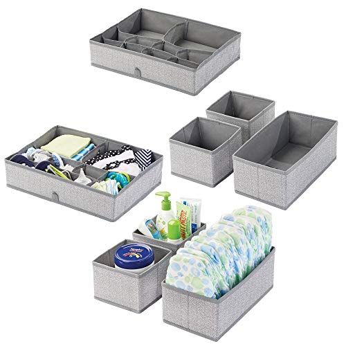 mDesign 2 Set da 4 Contenitori per la cameretta dei bambini – Contenitore portagiochi e organizer armadio – Scatole portaoggetti bimbo, cosmetici, medicine e molto altro – grigio