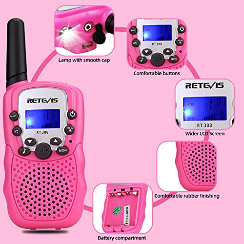 Retevis RT388 Talkie Walkie Enfants, Talkie Walkie Longue Portée, Cadeaux Jouets pour 4-12 Ans, Camping, Aventures Espionnage Extérieur (1 Paire, Rose)