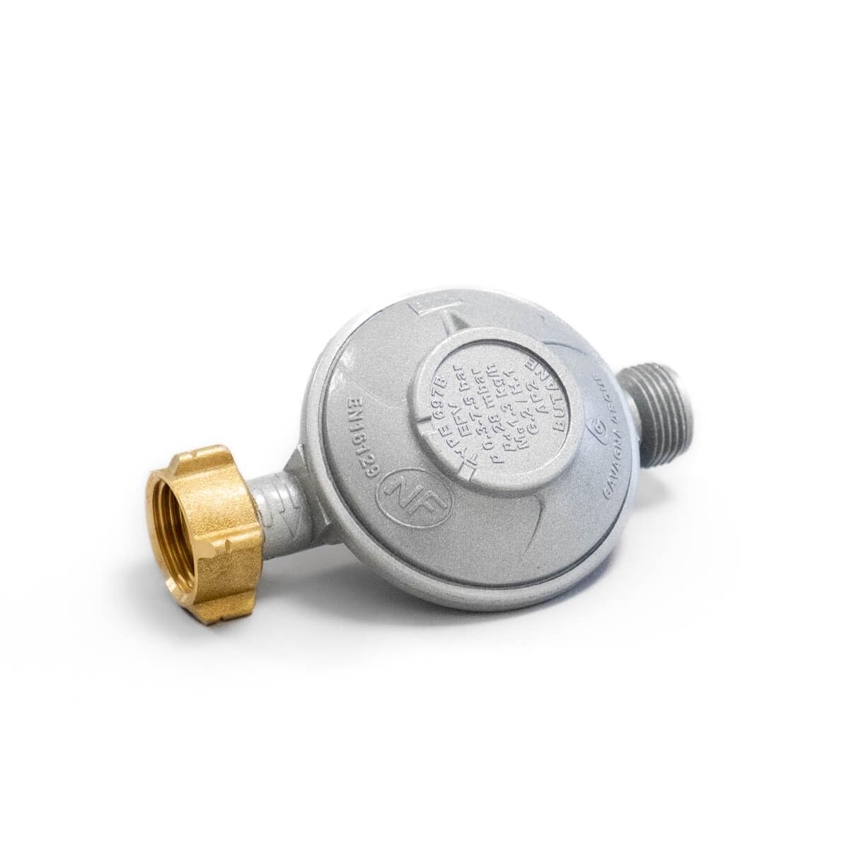 PROWELTEK - Détendeur gaz BUTANE 28 mbar avec limiteur de débit Raccords 20/150 & G1/2 NF