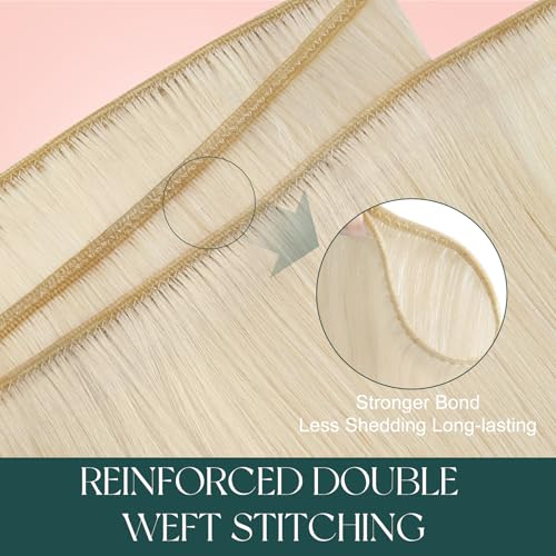 Image of Easyouth 22 Inch Weft Human Hair Extensions Blonde Sew in Hair Extensions Real Human Hair Platinum Blonde Hair Wefts Human Hair Sew in Thick 100G