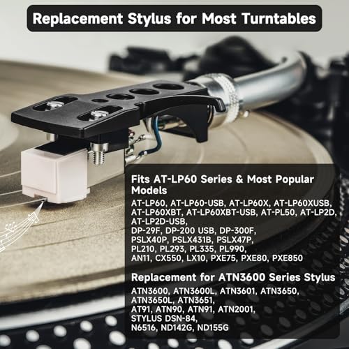 Image of 2 Pack ATN3600L Record Player Needle Replacement with Brush | Diamond Stylus for Audio-Technica AT-LP60X /AT3600L /AT-LP2D