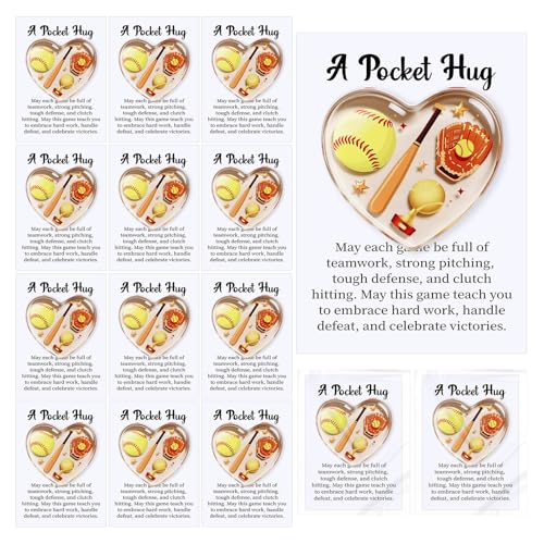 Romooa 12 Pcs Softball Pocket Hug with Gift Card, Heart Pocket Hug Inspirational Sports Gift for Softball Players, Coaches, Team Members, Graduation, Birthday