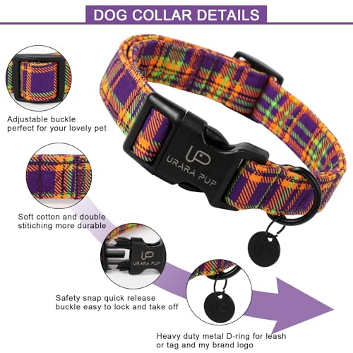 Image of Halloween Dog Collar, Colorful Plaid Dog Collar for Small Dog, Fall & Winter Dog Collar with Lightweight Plastic Buckle, Cute Plaid Pet Collar for Girl Boy Dogs,S,Neck 10-16in
