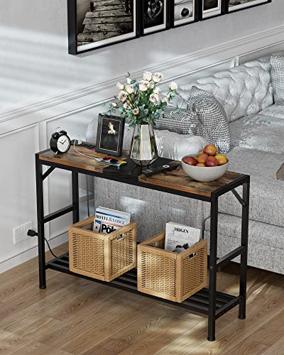 Egepon Console Table Sofa Table With Power Outlet, 41.3" Entryway Table With Shelves, Entrance Table For Entryway, Living Room, Foyer, Corridor, Front Hall, Coffee Bar, Kitchen, Rustic Brown And Black #TOP4