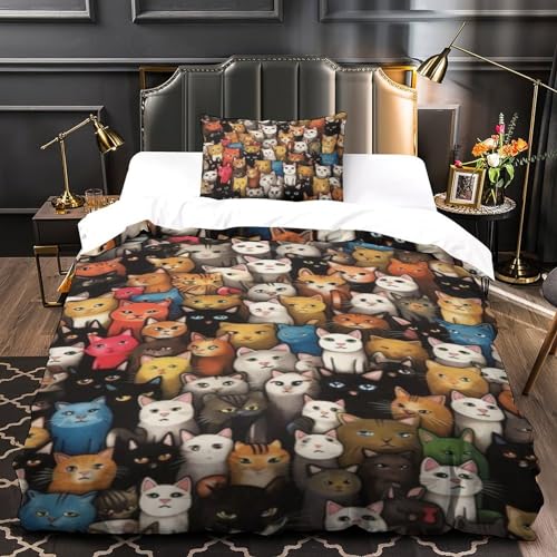 Housse de couette chat impression 3D parure lit douce - 2