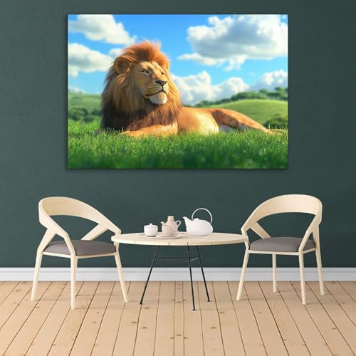 Tableau lion marron 60x90 cm encadré pour décoration de salon - 3