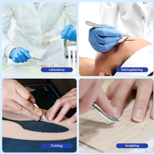 JMU Disposable Sterile Scalpel Blades, #12 Stainless Steel Blade, Pack of 10, with Plastic Handle, Individual Pouches, for Medical, Dermaplaining, Crafts & More