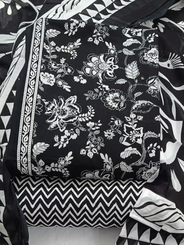 Image of DRAVINAM Trends Women's Premium Cambric Cotton Jaipuri Printed Unstitched Salwar Suit Dress Material with Mulmul Cotton Dupatta