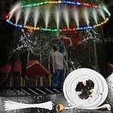 Trampoline Sprinkler for Kids with 39.4ft LED Trampoline Lights 39 ft Long Outdoor Trampoline Water Sprinkler with Remote Control Trampoline Rim LED Light for Outdoor Water Games Yard (Whirl)