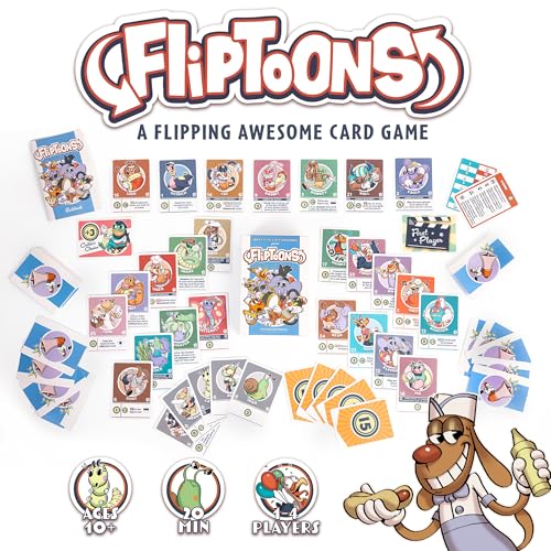 Image of Thunderworks Games: FlipToons | an Animated Deck-Building Card Game! | Easy to Learn Board Game with Classic Cartoon Style | Portable Small Box Family Game for 1-4 Players, Ages 10+, 15-30 Minutes