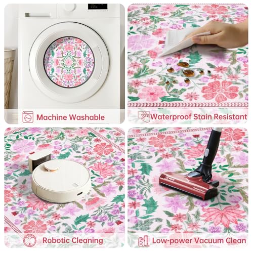 Tapete pequeño Floral Rosa 2x4 para entrada Boho lavable miniatura 4
