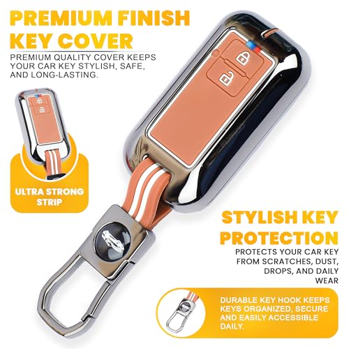 Image of Coll of Fest Premium Metal Silicone Brown Key Cover Compatible with Maruti Suzuki Swift | Baleno | Ertiga | Grand Vitara | New Brezza 2022 | Dzire | XL6 | Jimny 2 Button Key Glow in Dark