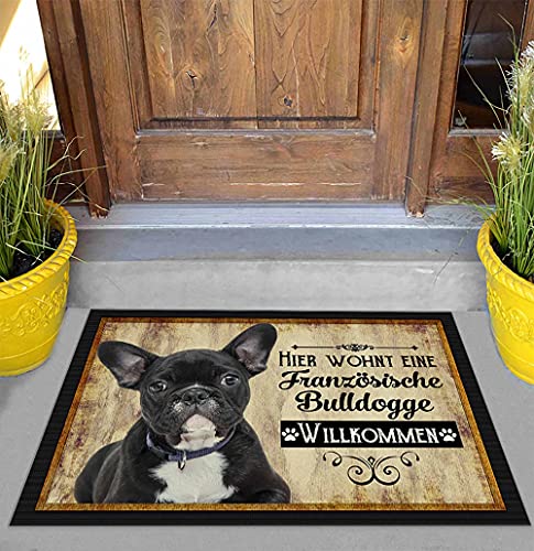 Print Royal Fußmatte Haustiere mit Hundebild Franz. Bulldogge schwarz - Geschenkidee für Hundefreunde und Hundebesitzer - Größe 60 x 40 cm