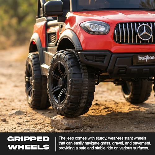 Image of Baybee BeastX Battery Operated Jeep for Kids with Parental Control | Baby Ride On Electric Car with RGB Lights, Music & Swing Mode | Rechargeable Battery Car for Kids 2 to 6 Years (Red)
