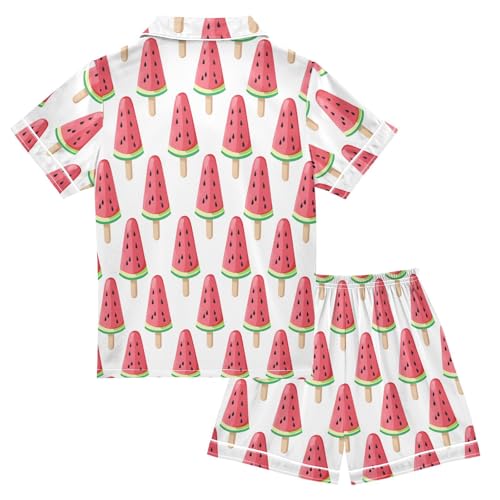 ALAZA Watermelon Ice Cream White Satin Pajamas Set Short Sleeve Button Down Sleepwear Summer Pjs 2 Piece2