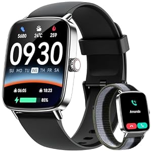 Smart Watch for Women Men, 1.85″ HD AMOLED Fitness Tracker (Answer/Call) with 24/7 Heart Rate/Sleep/SpO2 Monitor for iPhone & Android, 120+ Sports Modes Smartwatch with IP68 Waterproof, 2 Bands