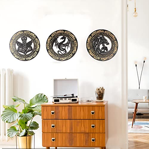 Arsey 4 Pack Viking Wooden Wall Art Nordic Thor's Hammer Wolf Fenrir Dragon Tree of Life Symbol Wall Sculptures Gifts for Men Living Room Bedroom Hallway and Stairs Decor - Image 3