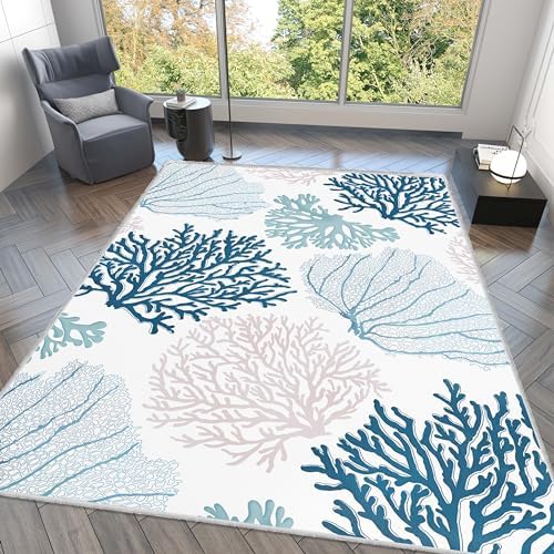 Amazon.com: Coastal Area Rug Beach Rugs Non-Slip Nautical Coral Machine ...