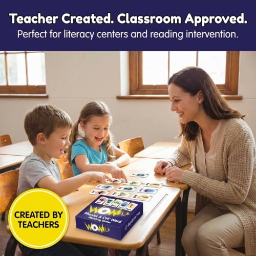 Image of THE BAMBINO TREE WOWELs Phonics and Vowel Sounds Card Game - Learn to Read Kindergarten 1st 2nd Grade Learning - Short Vowel CVC Words and Long Vowel Matching Game 2-8 Players