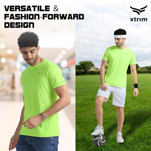 Image of XTRIM Sports T-Shirt for Men, Quick Dry Gym T-Shirt for Men, Half Sleeve Solid Casual Round Neck, Stylish Regular Fit, Lightweight Running Training Activewear