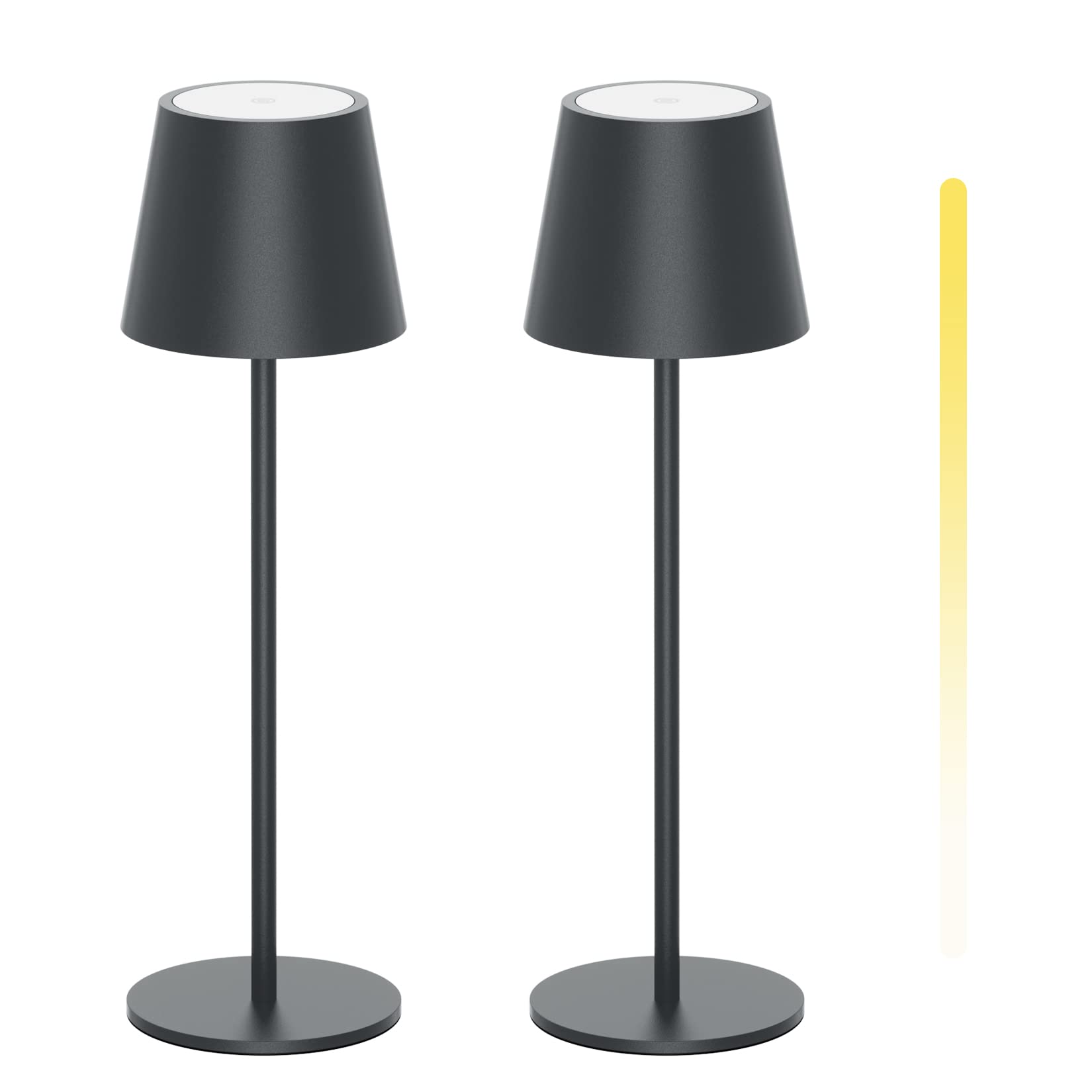 K-Bright 2 Stück LED Dimmbare Akku Tischlampe aus Aluminium Dunkelgrau | 3000K/4000K/6000K Drei Farbtemperaturen akku Tischleuchte mit USB-C, IP54 Wasserdichte für Esstisch, Nachttisch und Camping